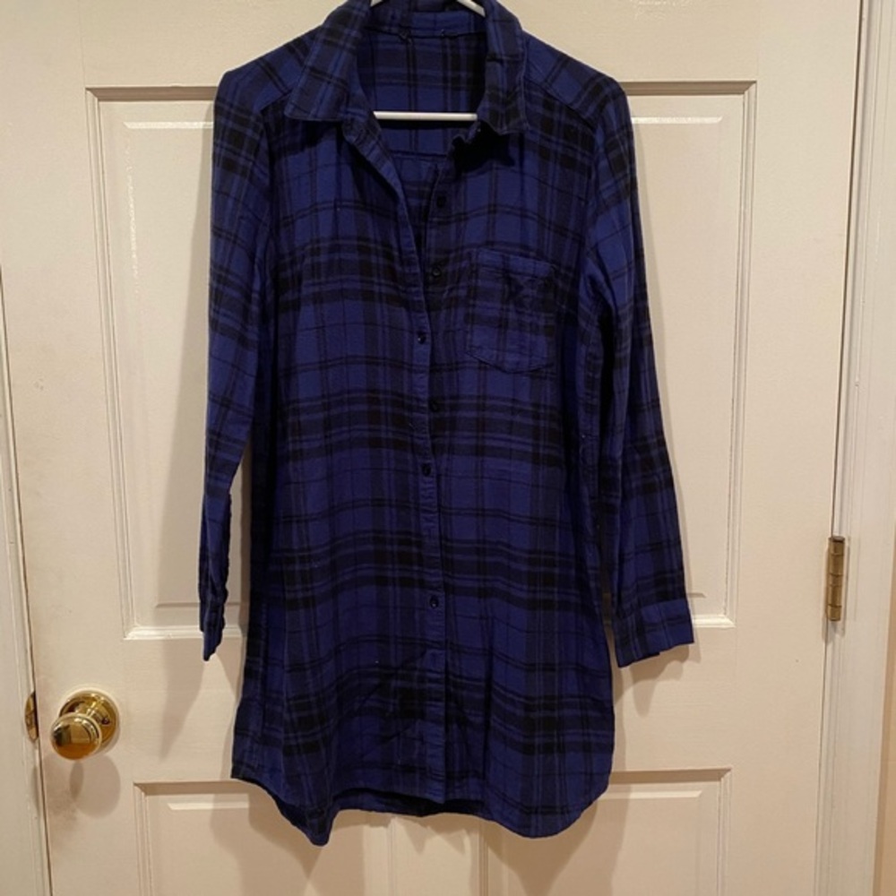 FOREVER 21 BLUE & BLACK PLAID FLANNEL DRESS 100% COTTON SIZE MEDIUM